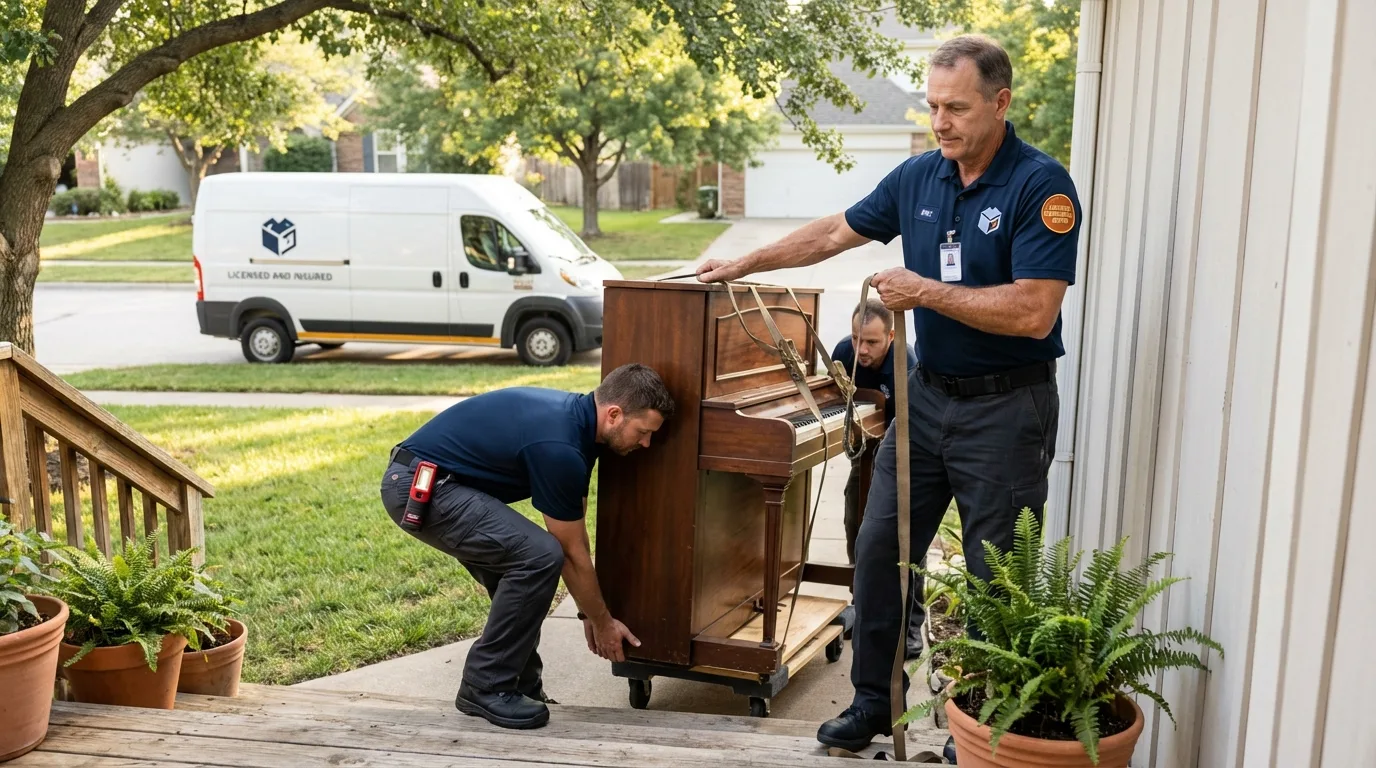 Licensed piano movers securing grand piano in Wilmerding, PA